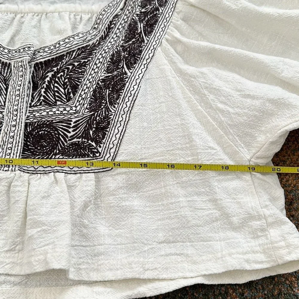 FREE PEOPLE Iggie Embroidered Blouse in Ivory/Black Bean Size XS
